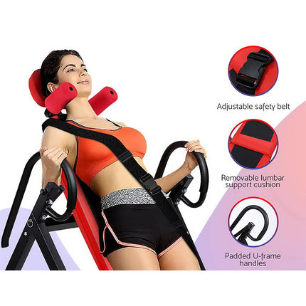 Everfit Inversion Table Gravity Exercise Inverter Back Stretcher Home Gym Red.