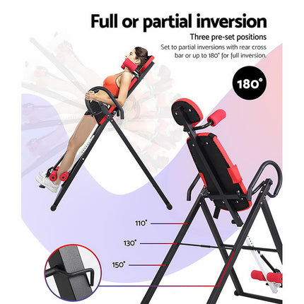 Everfit Inversion Table Gravity Exercise Inverter Back Stretcher Home Gym Red.