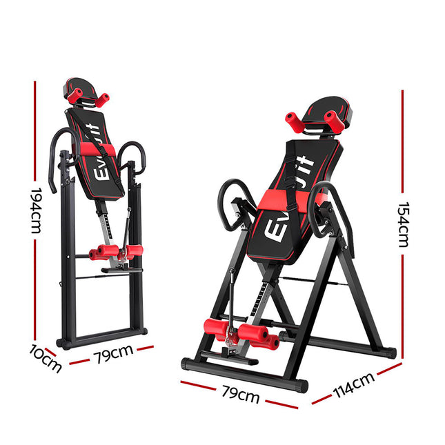 Everfit Inversion Table Gravity Exercise Inverter Back Stretcher Home Gym Black.