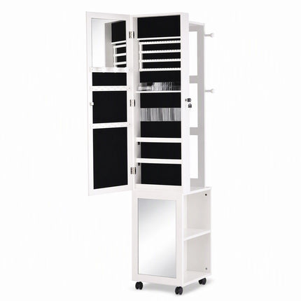 Artiss Lockable Jewellery Cabinet, Mobile Frameless Mirror, White