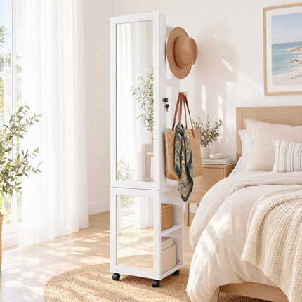 Artiss Lockable Jewellery Cabinet, Mobile Frameless Mirror, White