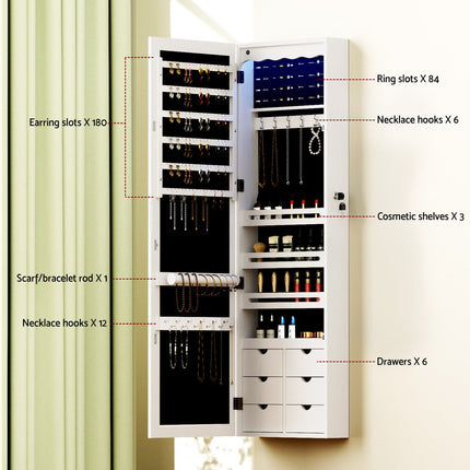 Artiss Jewellery Cabinet LED Mirror Lockable.