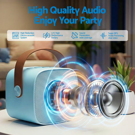 Alpha Mini Portable Karaoke Machine for Adults Kids with 2 Wireless Microphones.