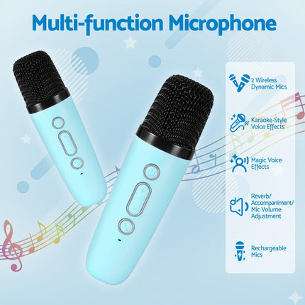 Alpha Mini Portable Karaoke Machine for Adults Kids with 2 Wireless Microphones.