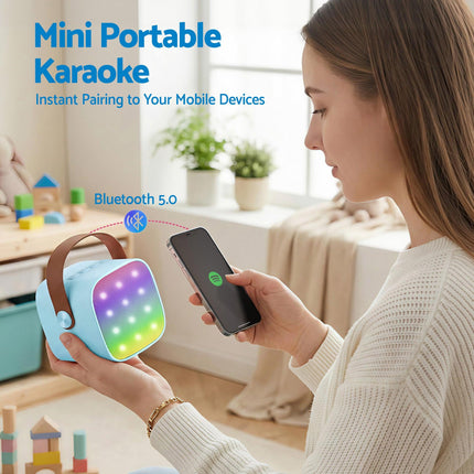 Alpha Mini Portable Karaoke Machine for Adults Kids with 2 Wireless Microphones.