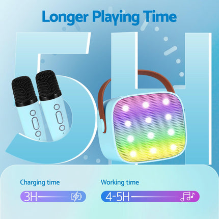 Alpha Mini Portable Karaoke Machine for Adults Kids with 2 Wireless Microphones.