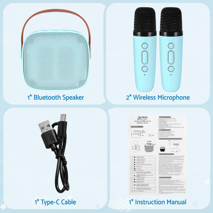 Alpha Mini Portable Karaoke Machine for Adults Kids with 2 Wireless Microphones.
