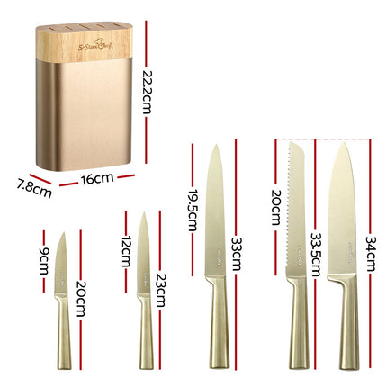 5-Star Chef 7PCS Kitchen Knife Set Stainless Steel Non-stick with Sharpener.