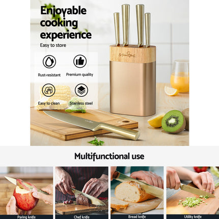 5-Star Chef 7PCS Kitchen Knife Set Stainless Steel Non-stick with Sharpener.