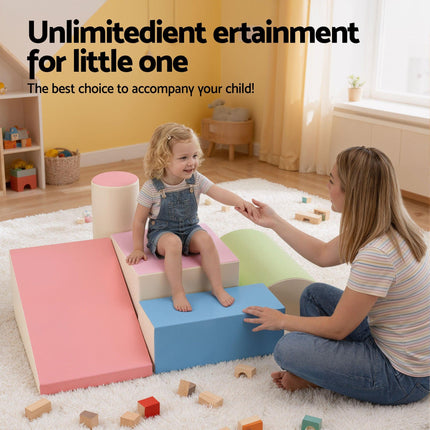 Keezi Kids Climbing Blocks 5-Piece Foam Toddler Playset Soft Indoor Climbing Toy Rocker.