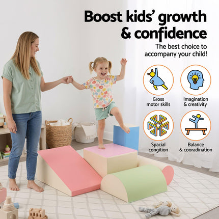 Keezi Kids Climbing Blocks 5-Piece Foam Toddler Playset Soft Indoor Climbing Toy Rocker.