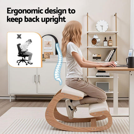 Artiss Kneeling Chair Ergonomic Posture Chair with Memory Foam Balance Stool for Home Office Gaming 120kg Weight Capacity Beige.