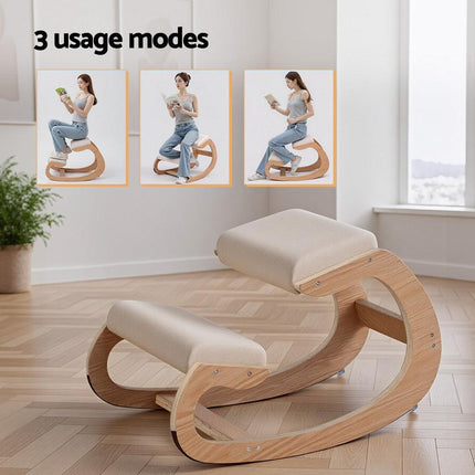 Artiss Kneeling Chair Ergonomic Posture Chair with Memory Foam Balance Stool for Home Office Gaming 120kg Weight Capacity Beige.