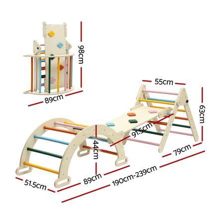 Keezi Kids Triangle Climbing Toys Set With Slide Indoor Outdoor Toddler Toys Pikler Climber With Arch.