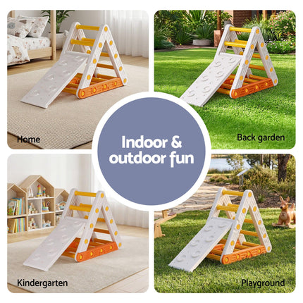 Keezi Kids Climbing Frame Set With Slide Indoor Outdoor Toddler Toys Pikler Triangle Climber.