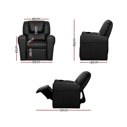 Keezi Kids Recliner Chair PU Leather Sofa Lounge Couch Children Armchair Black.