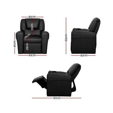 Keezi Kids Recliner Chair PU Leather Sofa Lounge Couch Children Armchair Black.