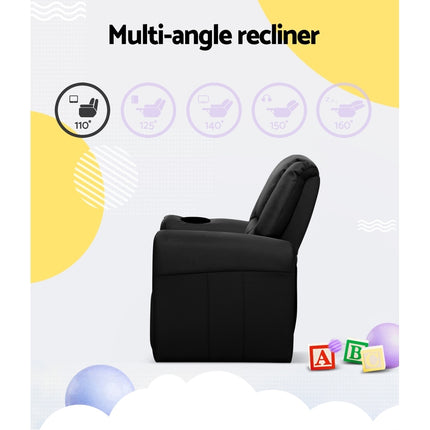 Keezi Kids Recliner Chair PU Leather Sofa Lounge Couch Children Armchair Black.