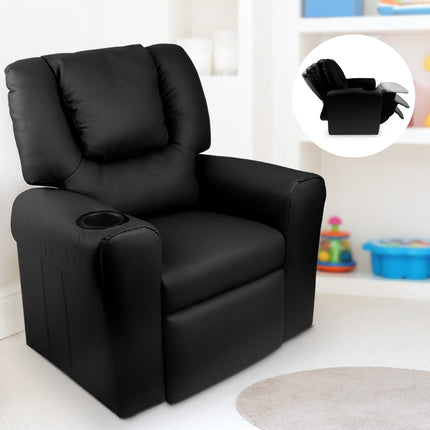 Keezi Kids Recliner Chair PU Leather Sofa Lounge Couch Children Armchair Black.