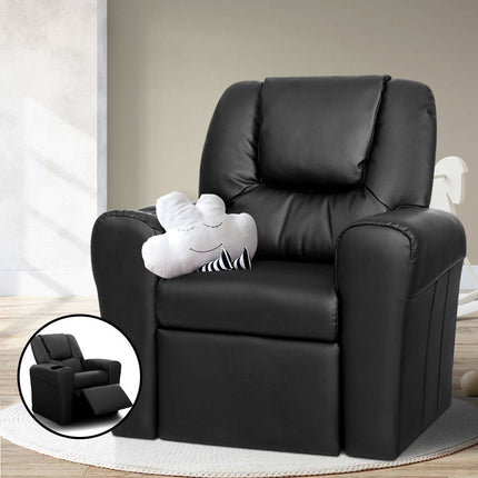 Keezi Kids Recliner Chair PU Leather Sofa Lounge Couch Children Armchair Black.