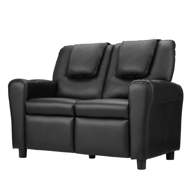 Keezi Kids Recliner Chair Double PU Leather Sofa Lounge Couch Armchair Black.