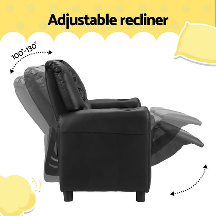 Keezi Kids Recliner Chair Double PU Leather Sofa Lounge Couch Armchair Black.