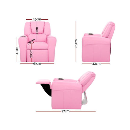Keezi Kids Recliner Chair PU Leather Sofa Lounge Couch Children Armchair Pink.