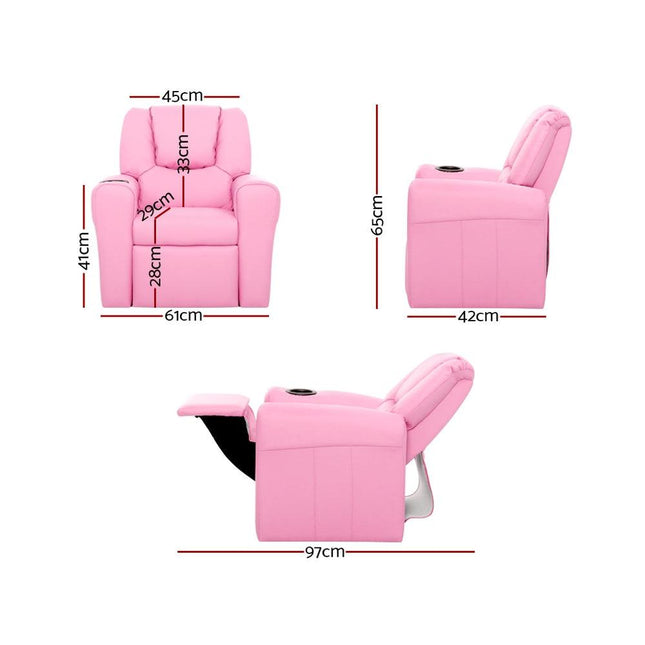 Keezi Kids Recliner Chair PU Leather Sofa Lounge Couch Children Armchair Pink.