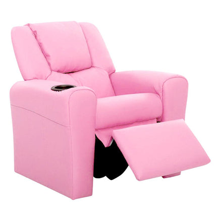 Keezi Kids Recliner Chair PU Leather Sofa Lounge Couch Children Armchair Pink.