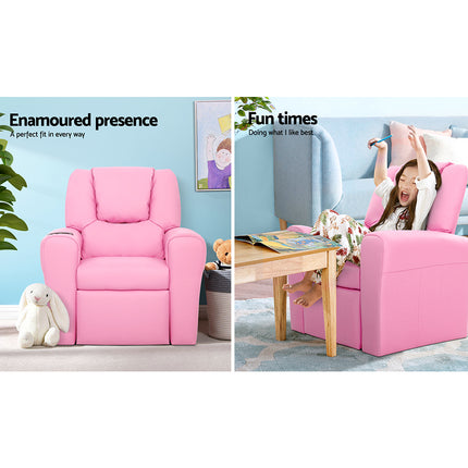 Keezi Kids Recliner Chair PU Leather Sofa Lounge Couch Children Armchair Pink.
