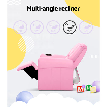 Keezi Kids Recliner Chair PU Leather Sofa Lounge Couch Children Armchair Pink.