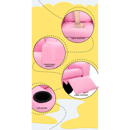 Keezi Kids Recliner Chair PU Leather Sofa Lounge Couch Children Armchair Pink.