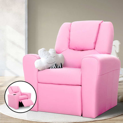 Keezi Kids Recliner Chair PU Leather Sofa Lounge Couch Children Armchair Pink.