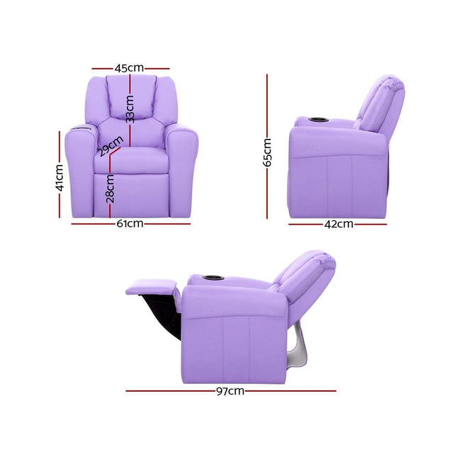Keezi Kids Recliner Chair Purple PU Leather Sofa Lounge Couch Children Armchair.