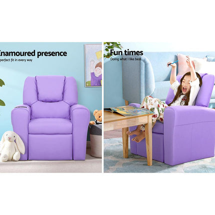 Keezi Kids Recliner Chair Purple PU Leather Sofa Lounge Couch Children Armchair.