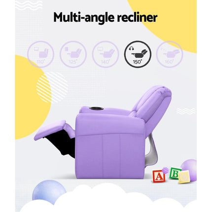 Keezi Kids Recliner Chair Purple PU Leather Sofa Lounge Couch Children Armchair.