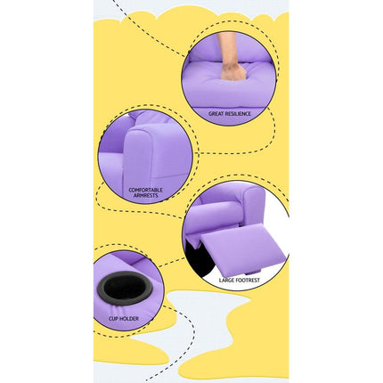 Keezi Kids Recliner Chair Purple PU Leather Sofa Lounge Couch Children Armchair.
