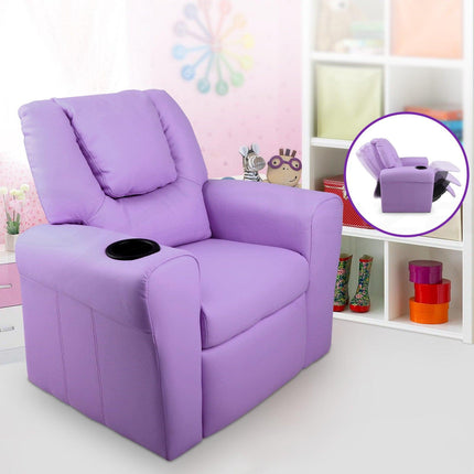 Keezi Kids Recliner Chair Purple PU Leather Sofa Lounge Couch Children Armchair.