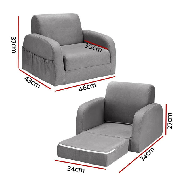 Keezi Kids Sofa 1 Seater Children Flip Open Couch Lounger Armchair Soft Grey.
