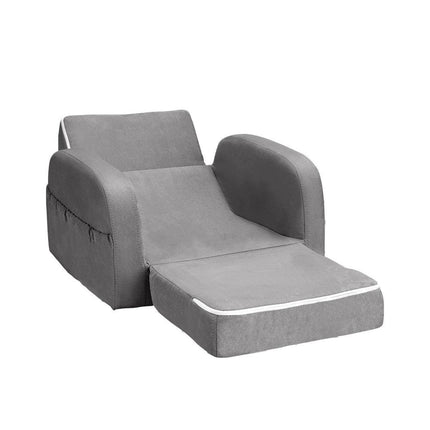 Keezi Kids Sofa 1 Seater Children Flip Open Couch Lounger Armchair Soft Grey.