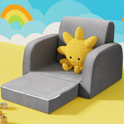 Keezi Kids Sofa 1 Seater Children Flip Open Couch Lounger Armchair Soft Grey.