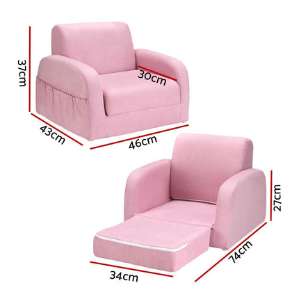 Keezi Kids Sofa 1 Seater Children Flip Open Couch Lounger Armchair Soft Pink.