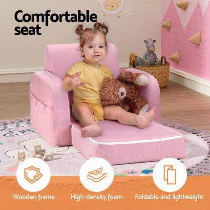 Keezi Kids Sofa 1 Seater Children Flip Open Couch Lounger Armchair Soft Pink.