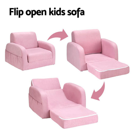 Keezi Kids Sofa 1 Seater Children Flip Open Couch Lounger Armchair Soft Pink.