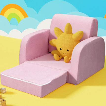 Keezi Kids Sofa 1 Seater Children Flip Open Couch Lounger Armchair Soft Pink.