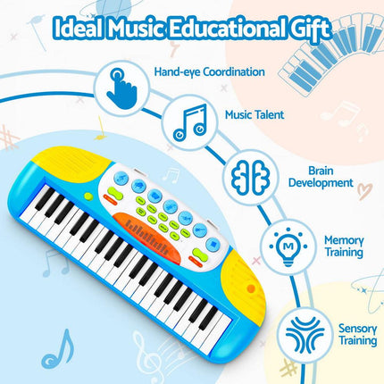 Keezi Kids Piano Keyboard 37 Keys Electronic Musical Instrument Set w/ Stool Microphone.