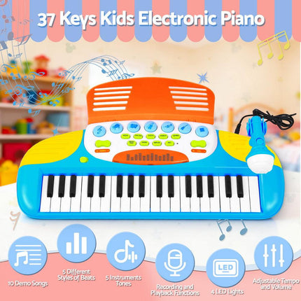 Keezi Kids Piano Keyboard 37 Keys Electronic Musical Instrument Set w/ Stool Microphone.