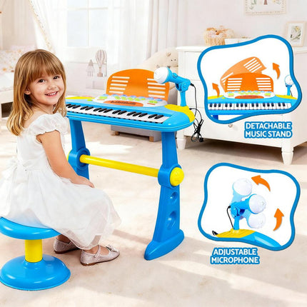 Keezi Kids Piano Keyboard 37 Keys Electronic Musical Instrument Set w/ Stool Microphone.