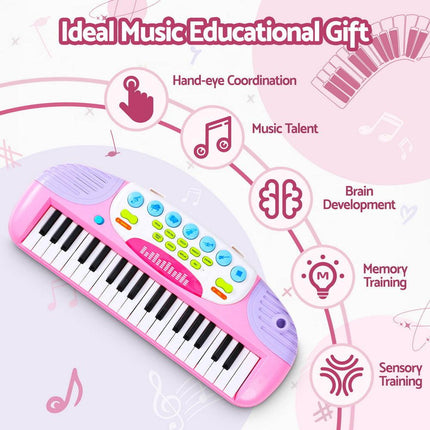 Keezi Kids Piano Keyboard 37 Keys Electronic Musical Instrument Set w/ Stool Microphone.
