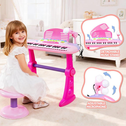 Keezi Kids Piano Keyboard 37 Keys Electronic Musical Instrument Set w/ Stool Microphone.